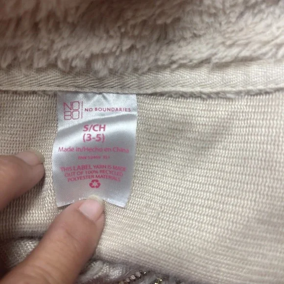 NO BOUNDARIES  Pull Over Fleece Jacket w/ Zipper & Pocket Child Sm (3-5) Cream - Picture 4 of 4